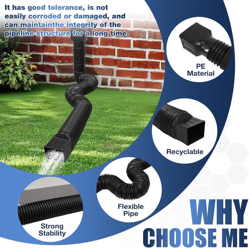 Loyala 2PCS 11.5ft Gutter Downspout Extensions Flexible Drain Downspout Extender Gutter Connector Rainwater Drainage Expandable up to 11.5ft (Black) - Image 4